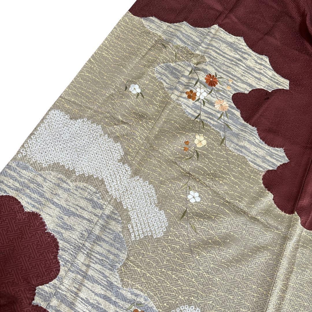 A160愛華 着物 訪問着　絞り　金彩　正絹　　フォーマル　身丈163cm