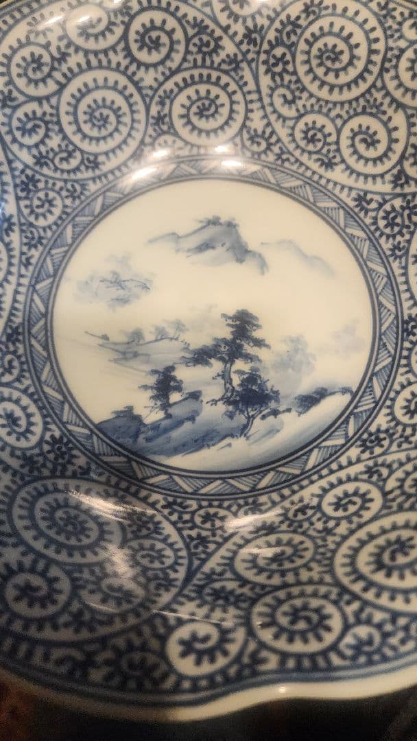 伐太郎窯　染付　濃唐草　見込枚水　輪花7寸鉢　3枚　値引き中