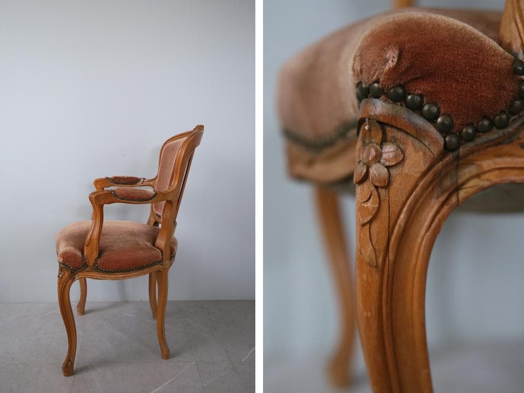 フランスアンティーク猫脚サロンチェア/肘掛けイス/アームソファ(89-132-1