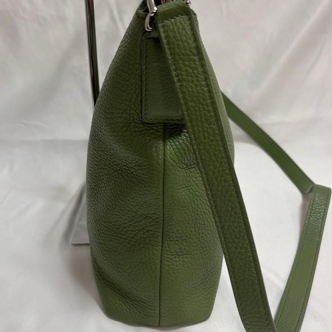 ヒロフ ミニマ 鹿革 ショルダーバック ロゴ 2way ライトグリーン 定12万