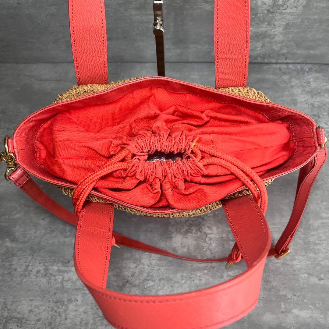 バーバリー カバン 2WAY トートバッグ ラフィア ベージュ オレンジ