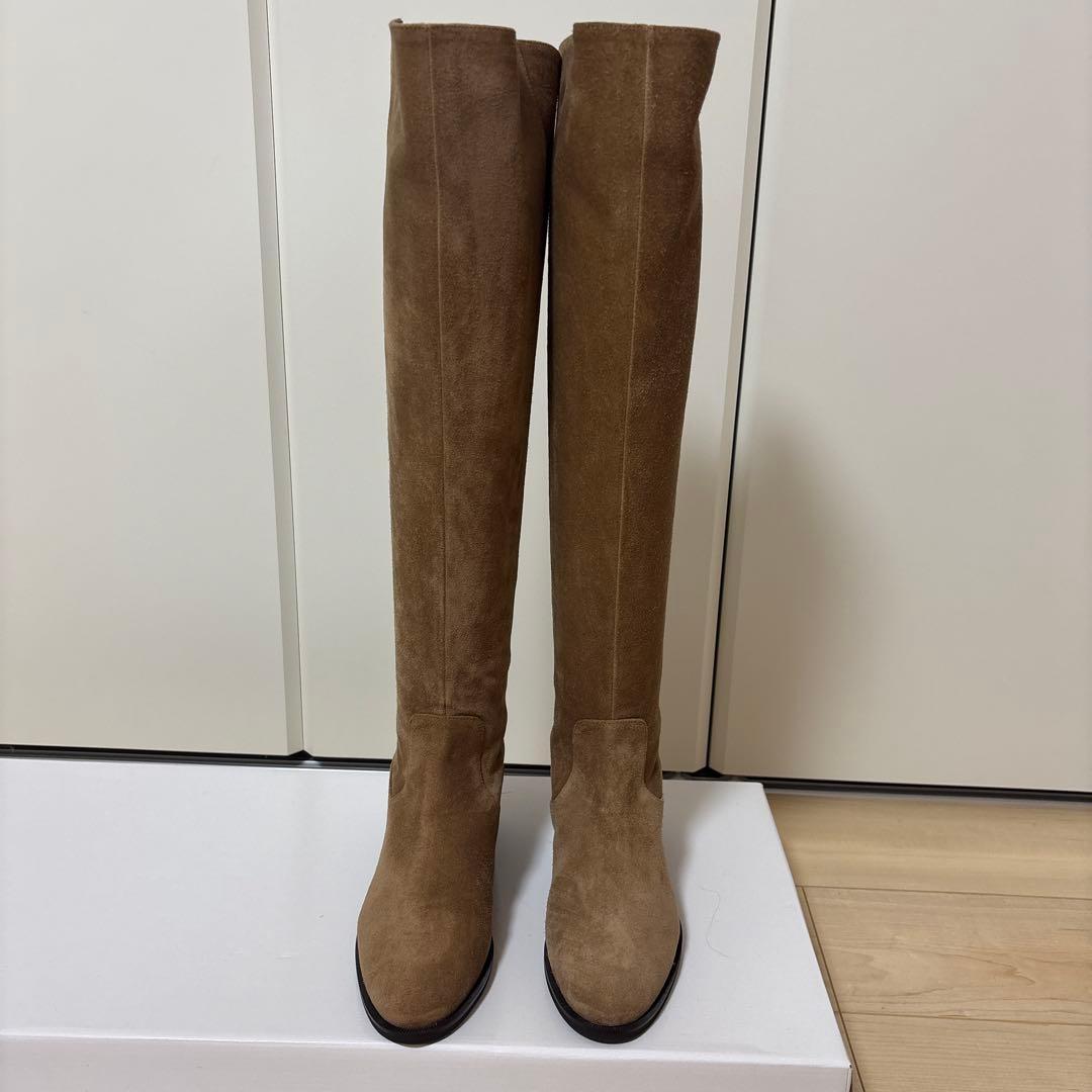 ベージュ スエード ニーハイブーツ