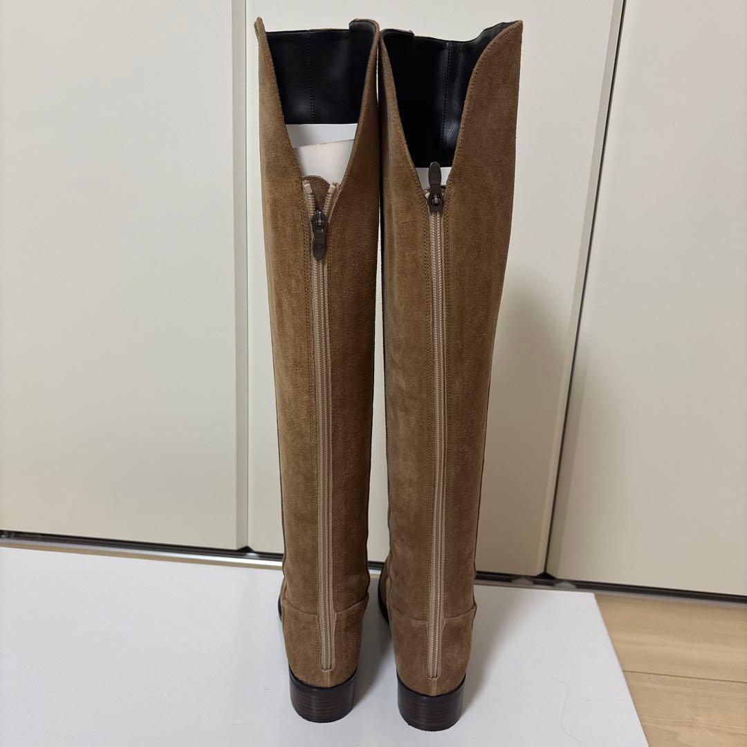 ベージュ スエード ニーハイブーツ