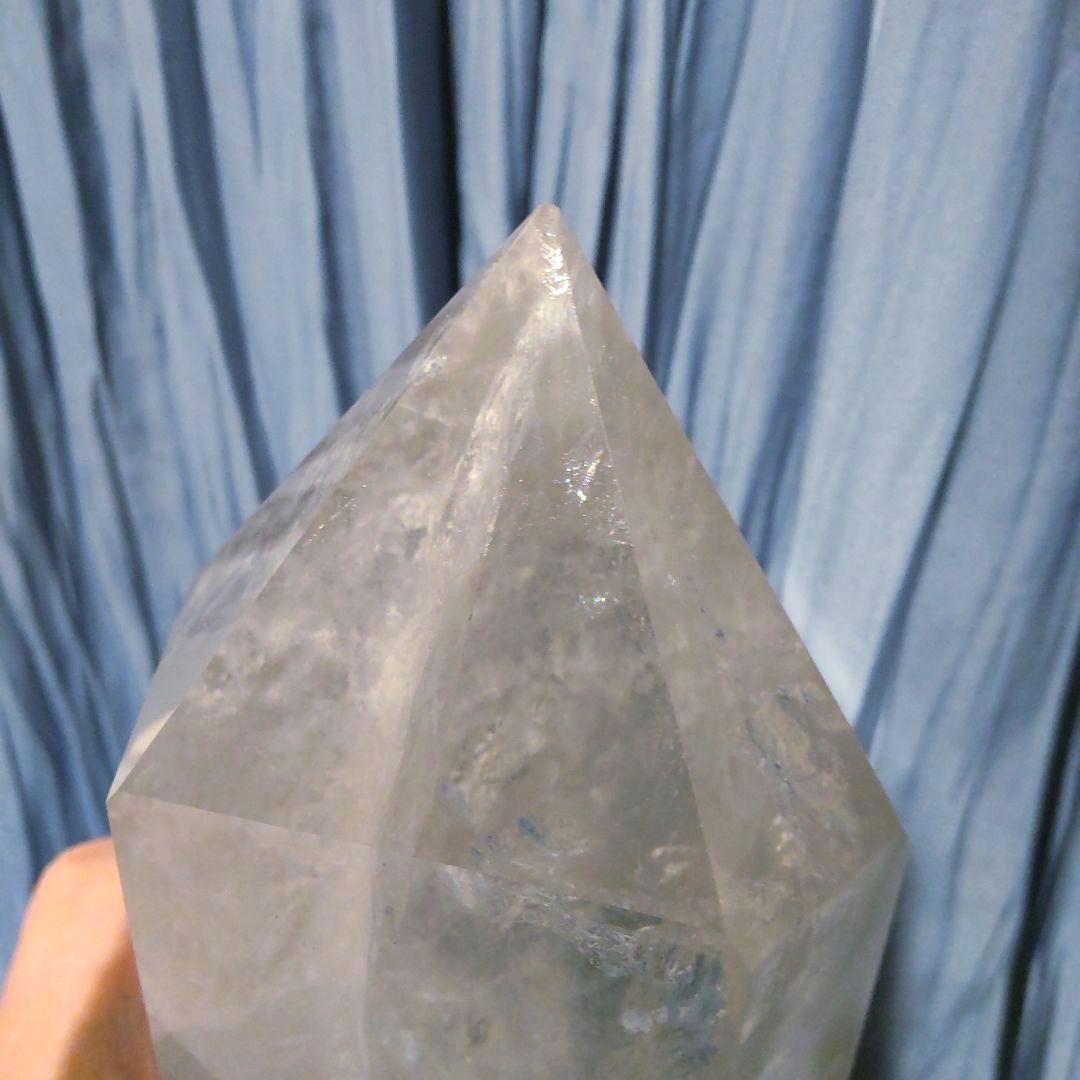 水晶 六角柱 高さ31cm 3.4kg 置物 木製台座付き