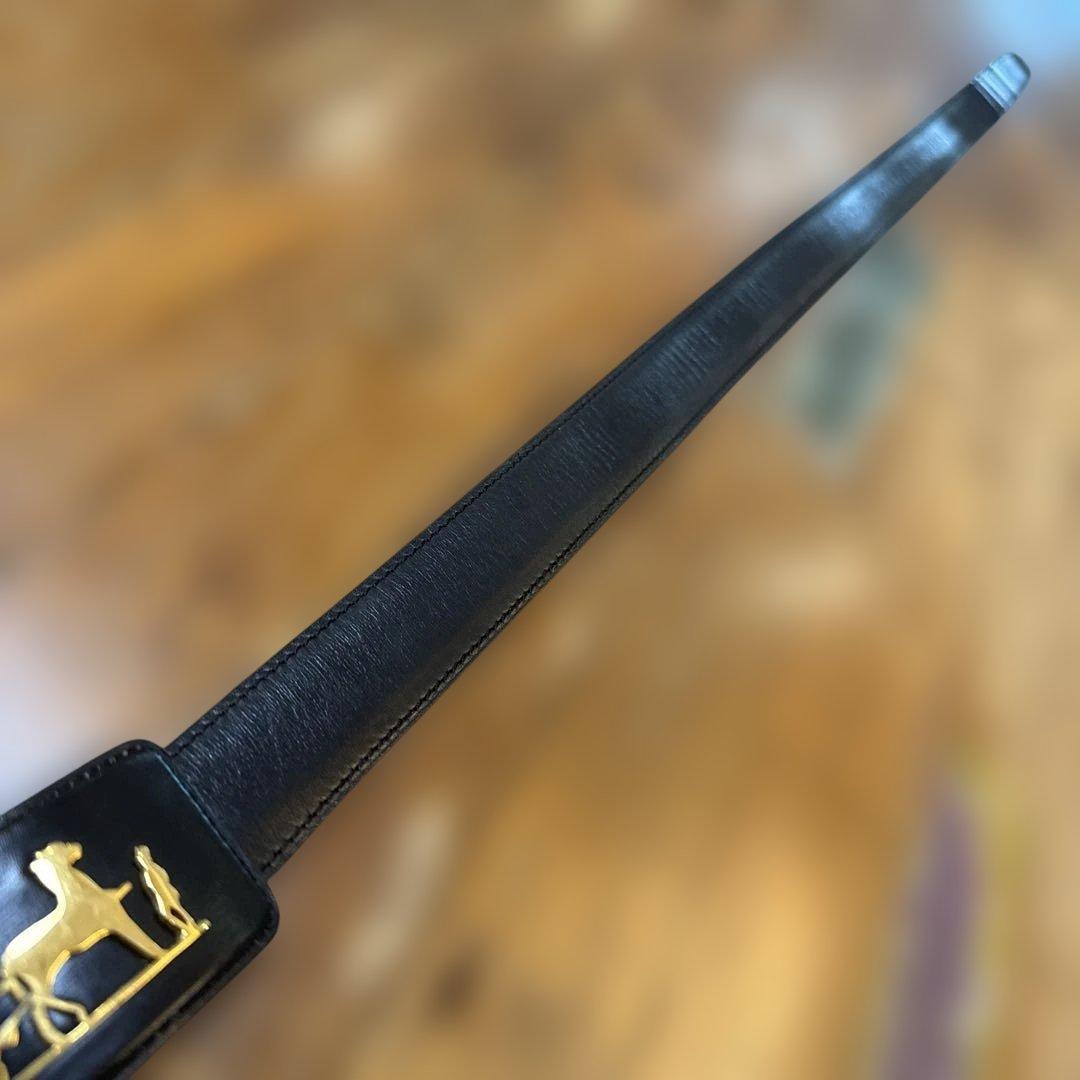 エルメス　HERMES 黒 レザーベルト 馬と人の金具付き　ヴィンテージ