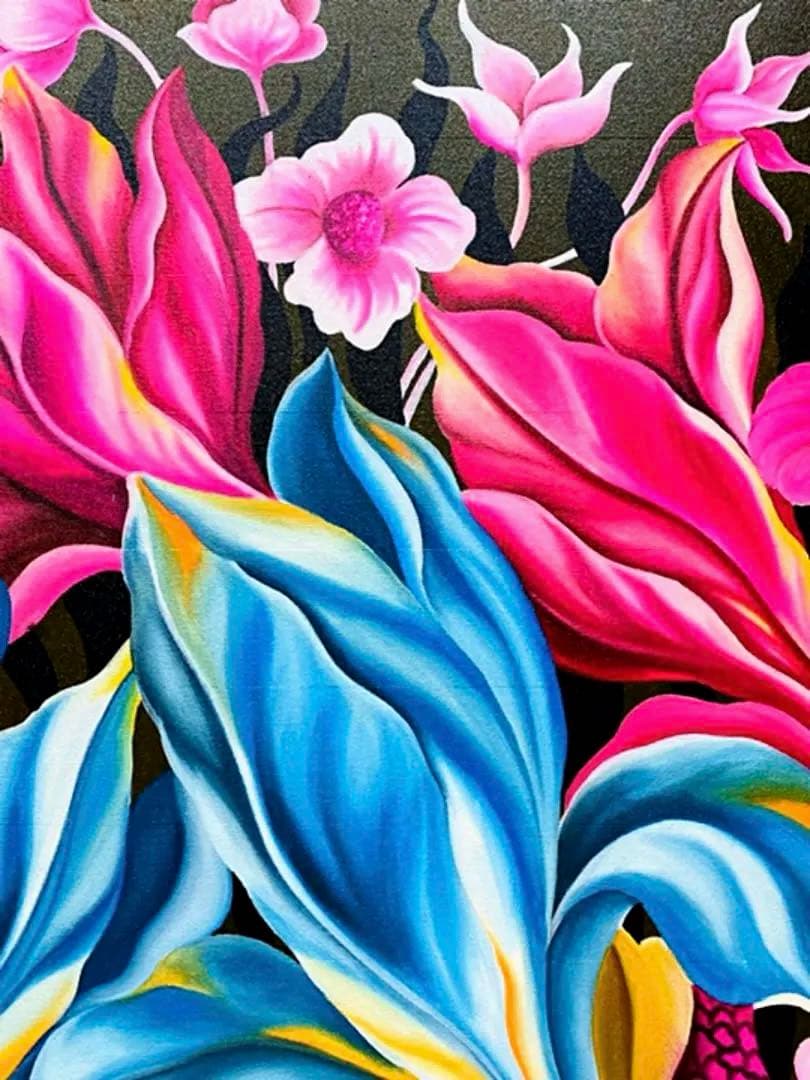 ⭐️【1029】在庫処分バリ島アート絵画グラデーション鮮やかフラワー70×90cm