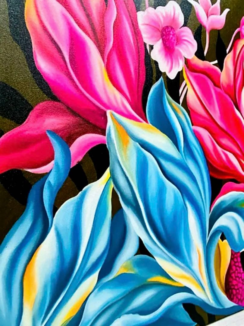 ⭐️【1029】在庫処分バリ島アート絵画グラデーション鮮やかフラワー70×90cm