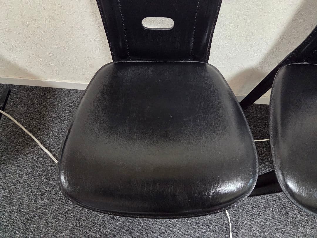 高級 廃盤 IDC 大塚家具 ハイバック ダイニングチェア 本革 食卓椅子 2脚