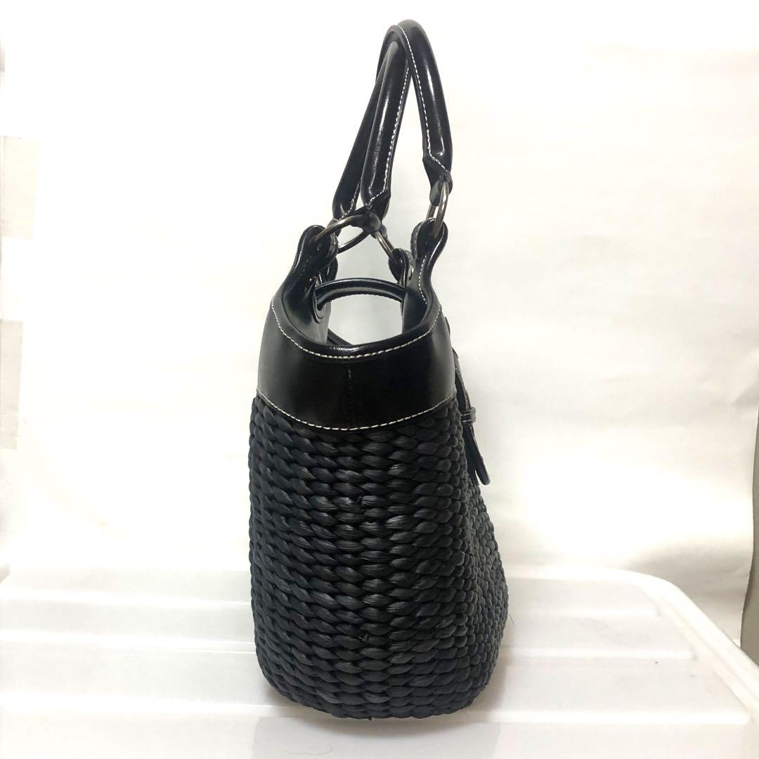 【未使用級　皇室御用達】濱野 ハンドバッグ 籠バッグ レザー×編み込み ブラック