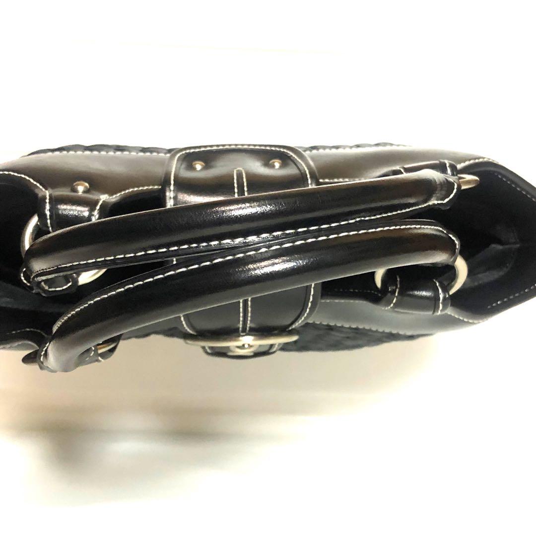 【未使用級　皇室御用達】濱野 ハンドバッグ 籠バッグ レザー×編み込み ブラック