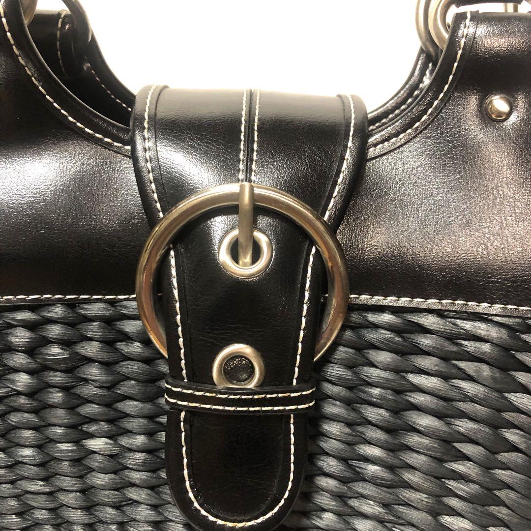 【未使用級　皇室御用達】濱野 ハンドバッグ 籠バッグ レザー×編み込み ブラック