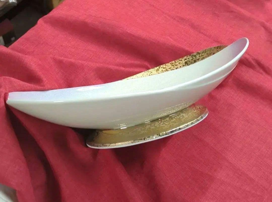 金銀彩　高台大盛り鉢　２枚　高台 大皿　華山窯　楕円皿　日本料理