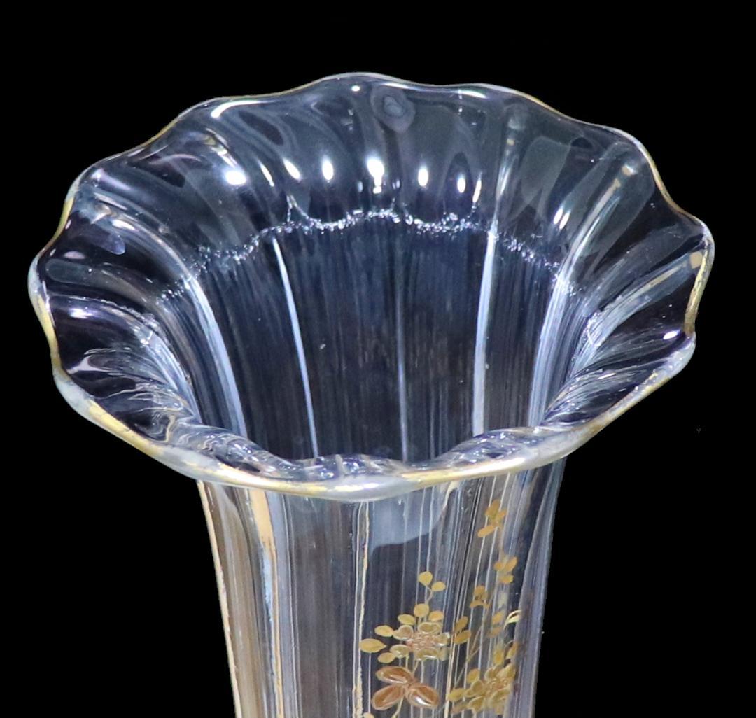 オールド・バカラ 1890年頃 稀少型多面体 大型30cm 金彩盛り上げ花柄花瓶