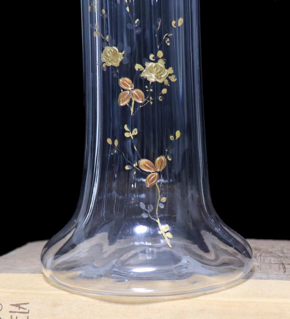 オールド・バカラ 1890年頃 稀少型多面体 大型30cm 金彩盛り上げ花柄花瓶
