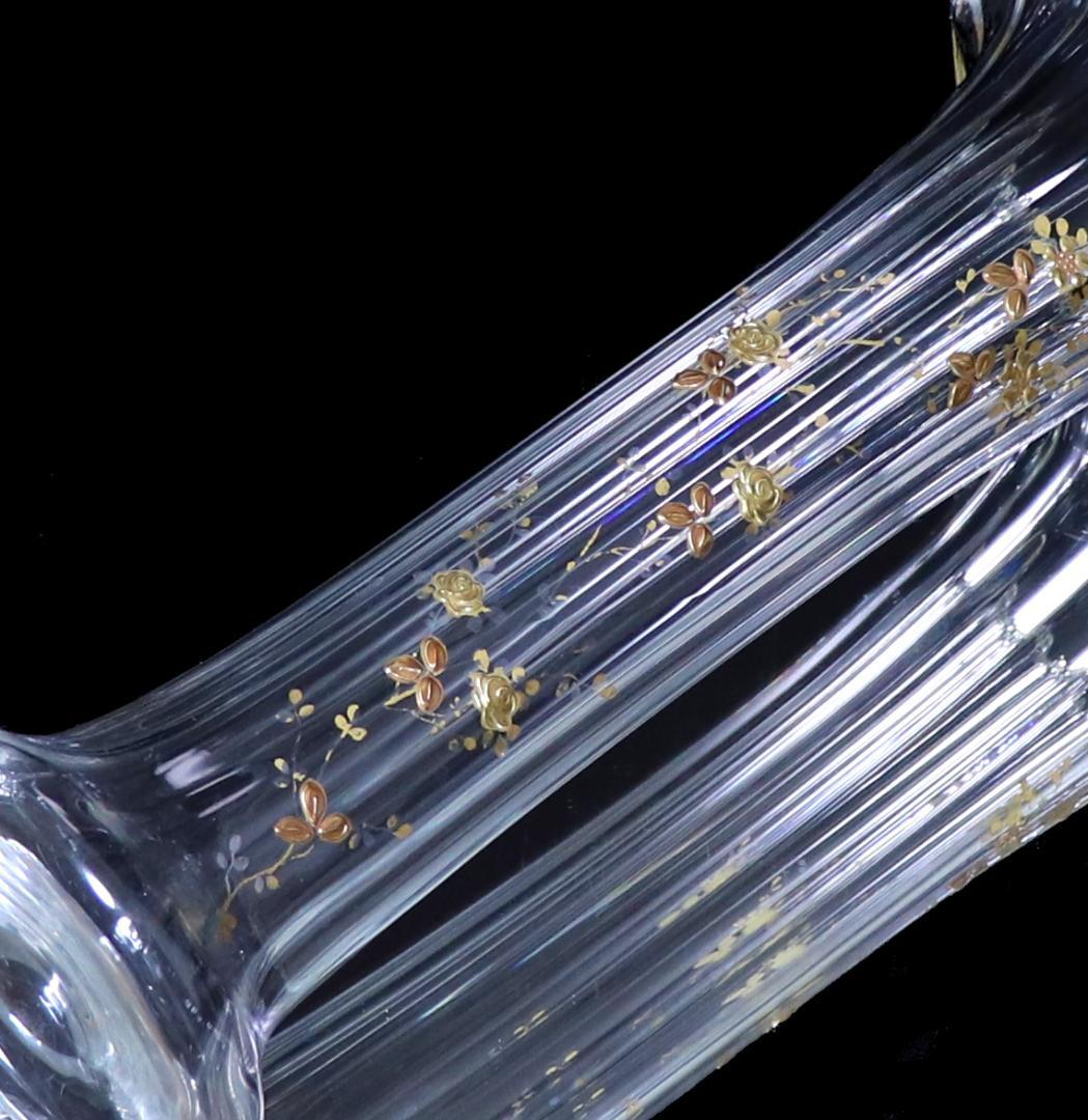 オールド・バカラ 1890年頃 稀少型多面体 大型30cm 金彩盛り上げ花柄花瓶