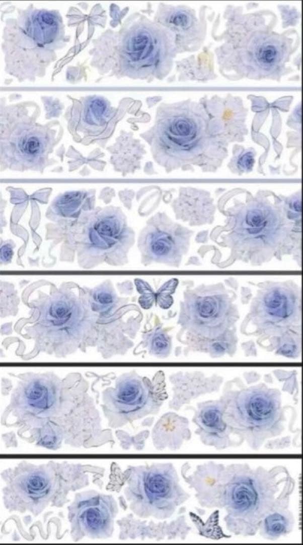 贝壳光 6cm×10m 奶蓝香香 海外マスキングテープ 海外マステ　バラ