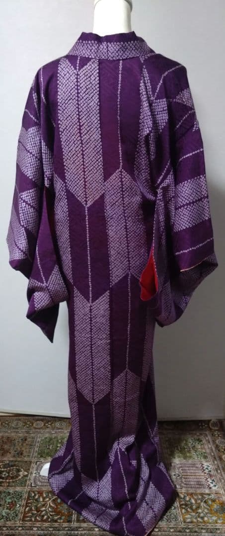 アンティーク　矢絣　紫　正絹　袷　着物　大正ロマン