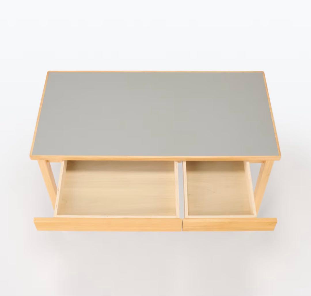 無印良品 木製デスク グレー 幅110×奥行55×高さ70 リノリウム天板