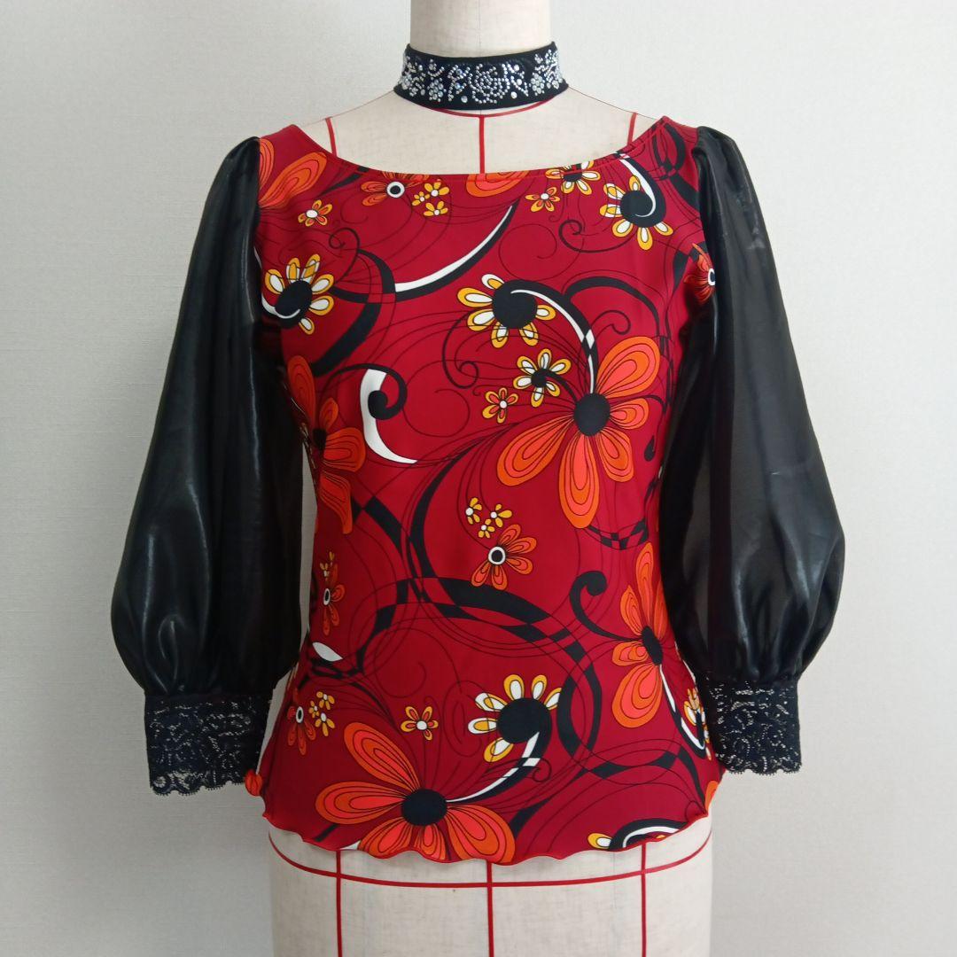 お値下げ　ハンドメイド　深紅色　社交ダンスドレス　セットアップ　トップススカート