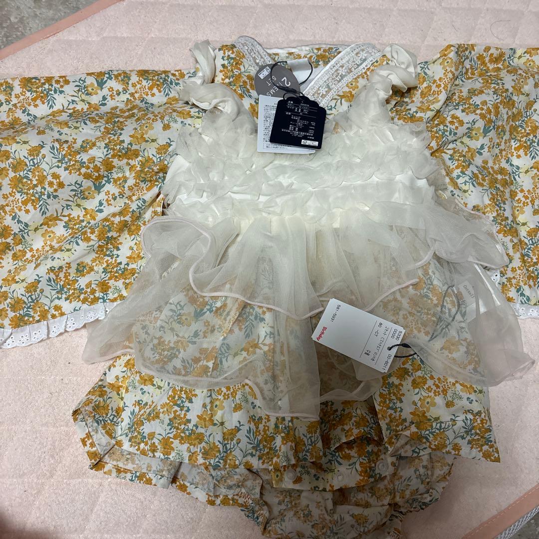 Cottoliコトリ袴 バースデイロンパース 黄色80