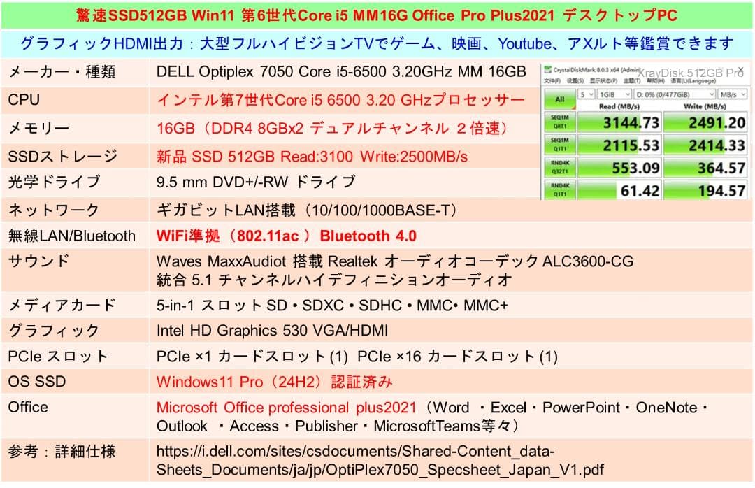 驚速M.2 SSD512G 6世代 i5 M16G Win11 Offi2021