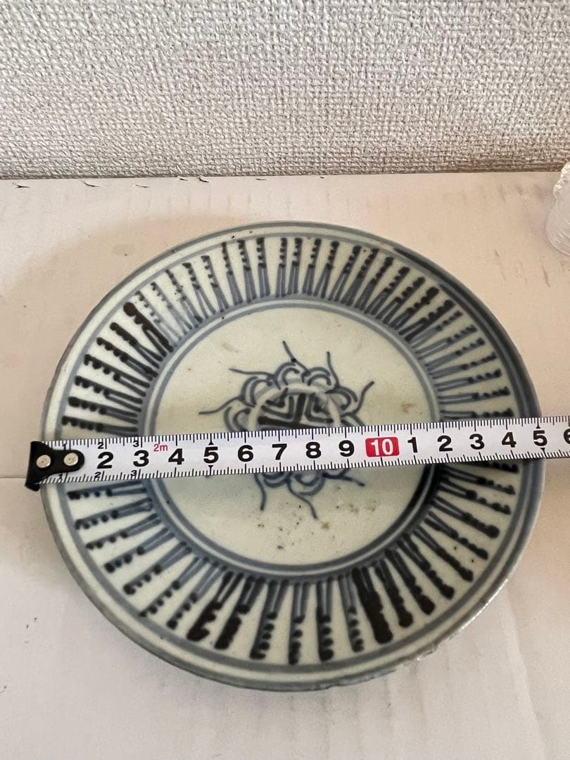 中国美術清時代 　萬寿紋染付 青花 花唐草文皿 2枚