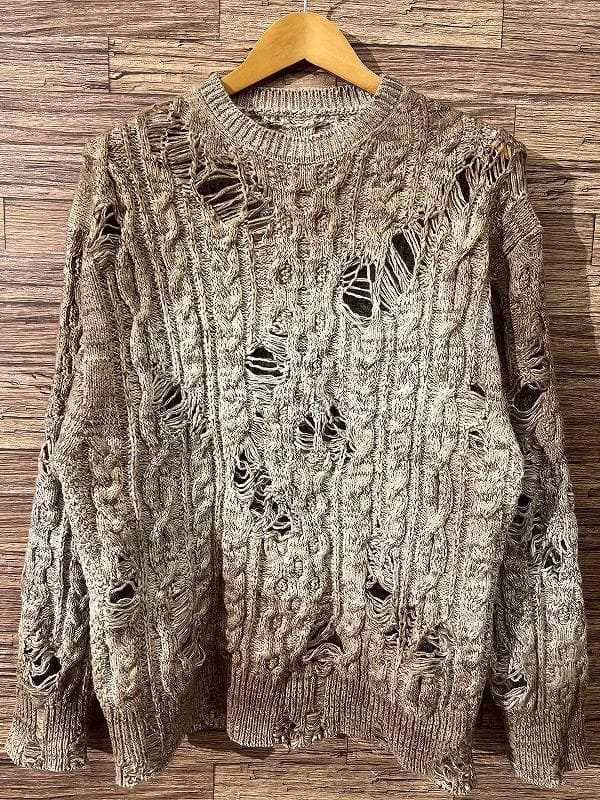 極美品 22AW リコール ケーブル編み ダメージ加工 フィッシャーマン ニット