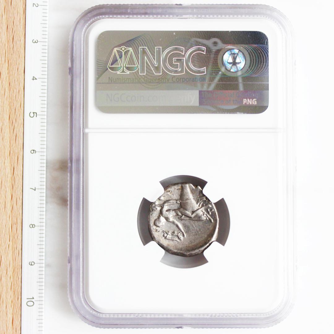 カラブリア　イルカに乗るタラス神【ChXF NGC】ディドラクマ銀貨