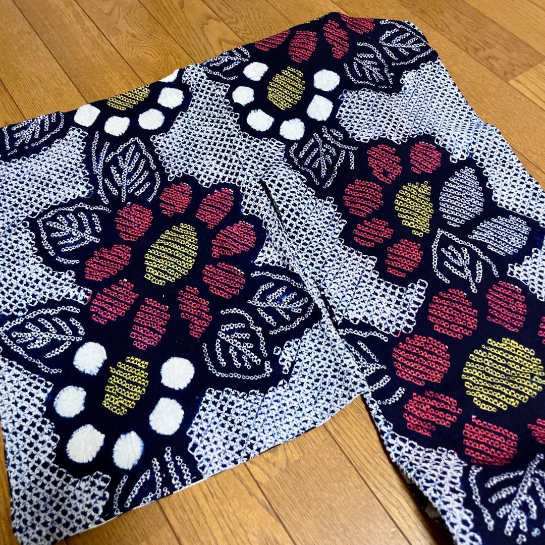 しつけ付　手縫い　総絞り　有松絞り　レトロ　花柄　夏着物　アンティーク　大人浴衣