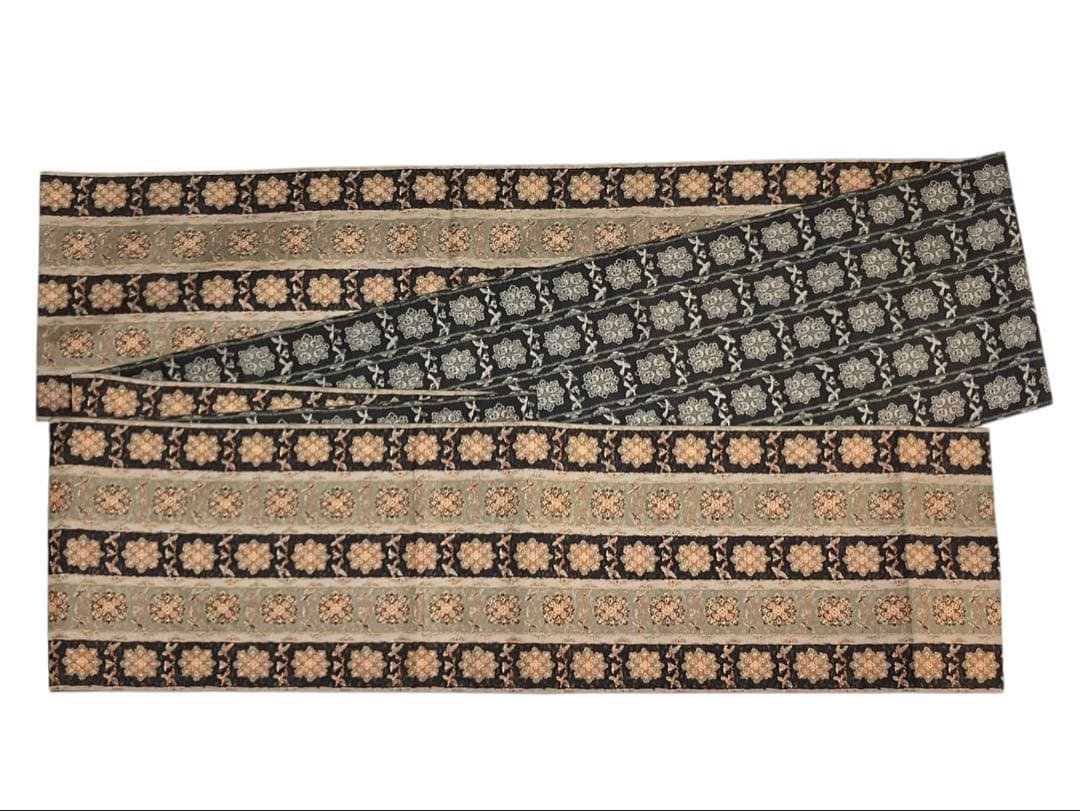 博多織 小森草木染工房 袋帯 全通柄 正絹 長斑錦華鳥紋 未使用 イ6300