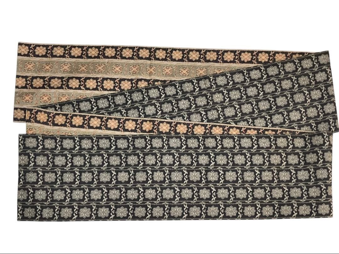 博多織 小森草木染工房 袋帯 全通柄 正絹 長斑錦華鳥紋 未使用 イ6300