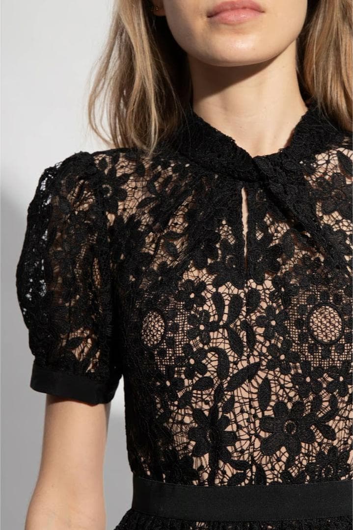 ジ*ン様 セルフポートレイト ワンピース ギピュールレース 花柄 黒 UK8 未