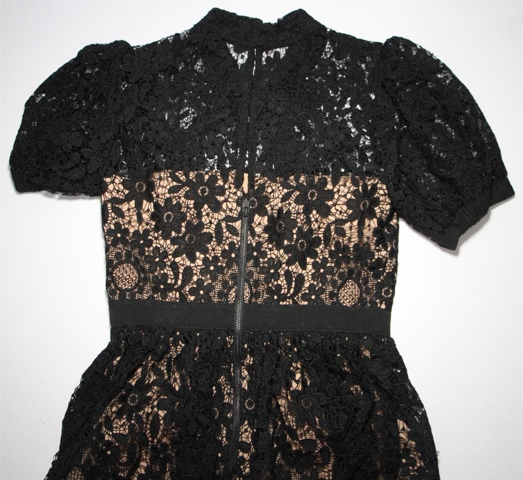 ジ*ン様 セルフポートレイト ワンピース ギピュールレース 花柄 黒 UK8 未