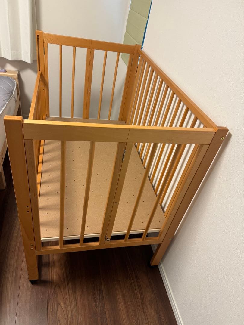 ベビーベッド　石崎家具「ワンタッチハイベッド　クール」　マットレス付