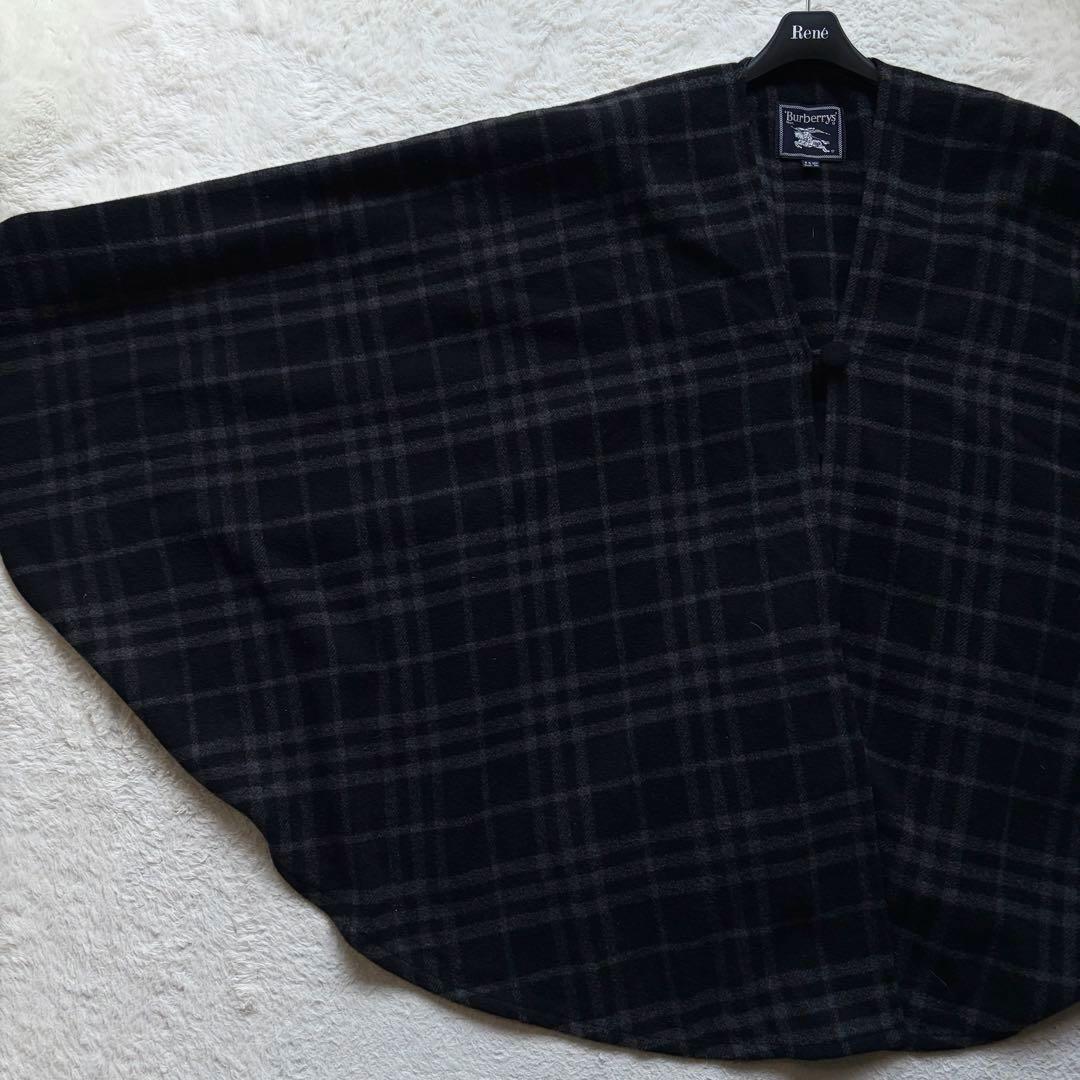 【激レア】バーバリーズ ポンチョ コート カシミヤ混 シャドーチェック ブラック