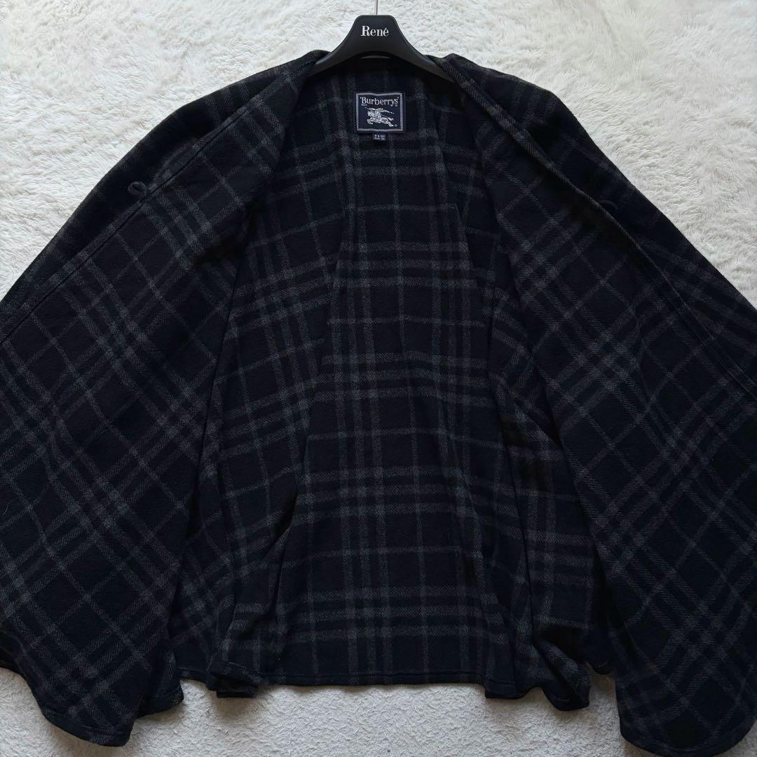 【激レア】バーバリーズ ポンチョ コート カシミヤ混 シャドーチェック ブラック