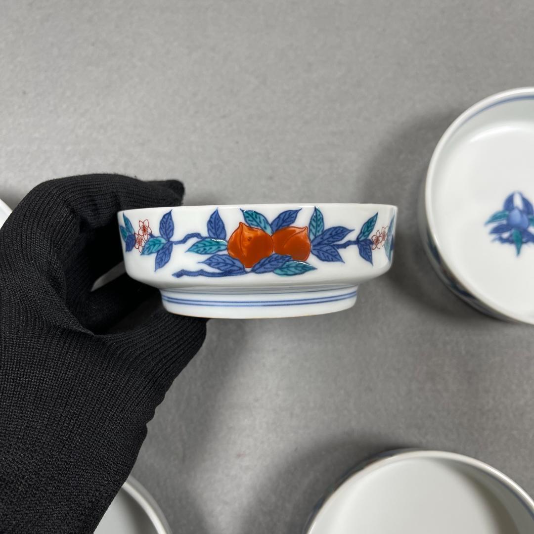 今泉今右衛門 窯 12代 錦桃絵 深小皿 5枚（共箱・栞・美品）