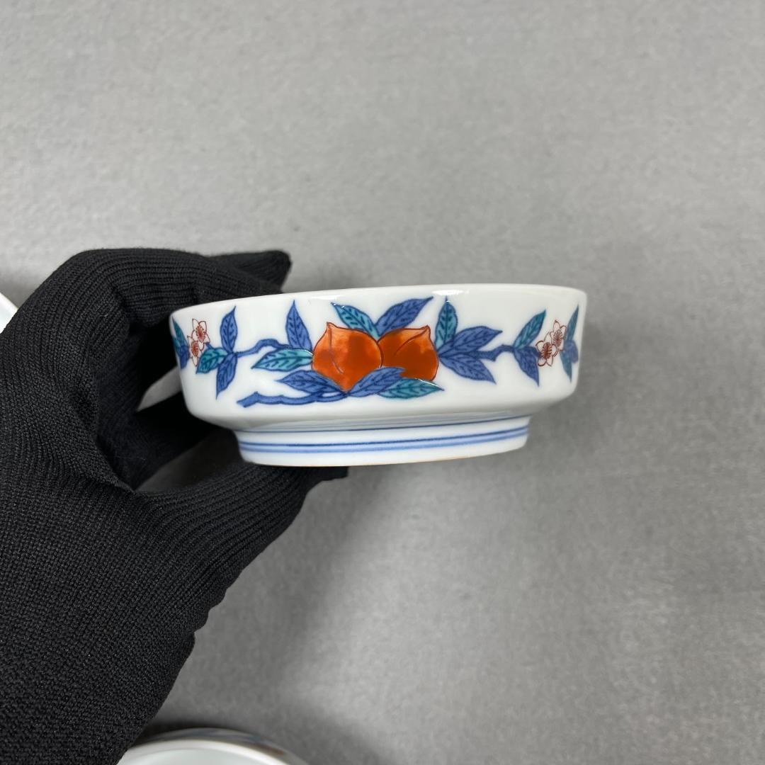 今泉今右衛門 窯 12代 錦桃絵 深小皿 5枚（共箱・栞・美品）