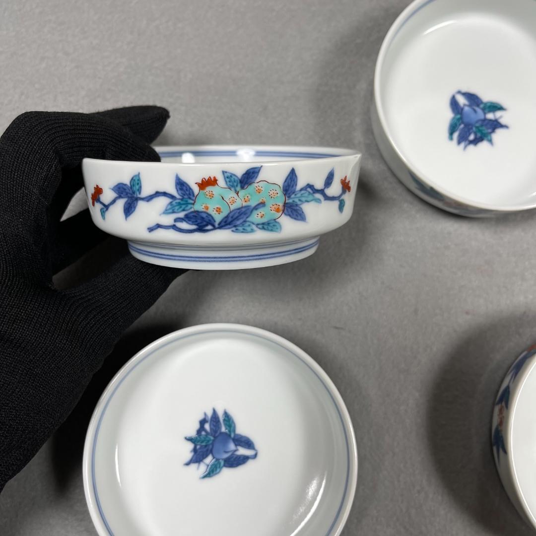 今泉今右衛門 窯 12代 錦桃絵 深小皿 5枚（共箱・栞・美品）