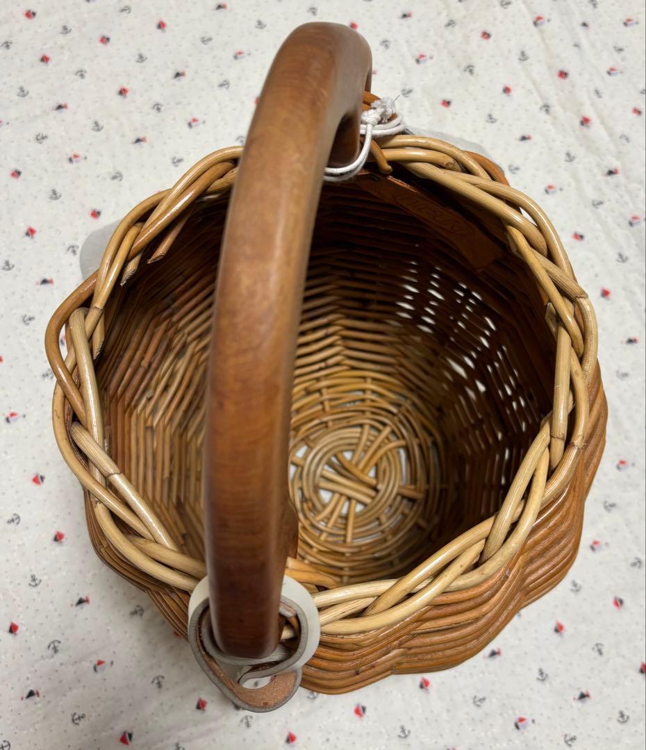 wood handle basket スエードカバー かごバッグ