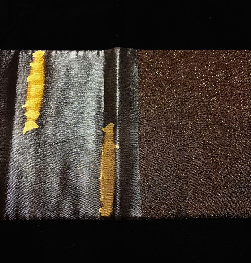 【超美品】袋帯 真珠本金箔 もみじ キラキラ 六通 光沢感グレー