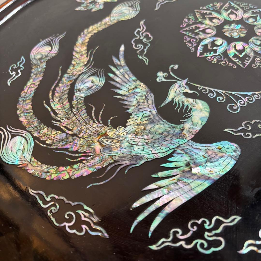 希少　韓国伝統工芸　螺鈿細工　貝殻　ローテーブル　座卓　折り畳み　鳳凰　F40