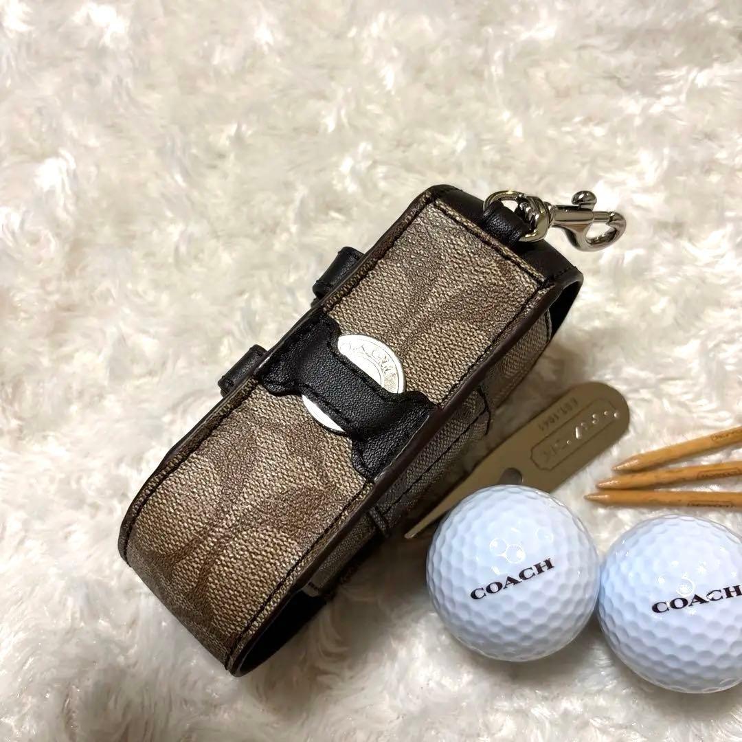 【COACH】コーチ レザー ゴルフティーセットカーキ×ブラウンゴルフボール付