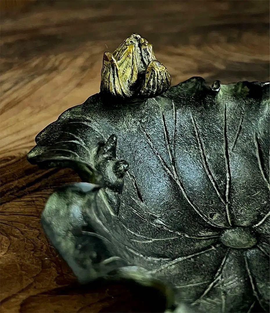 時代 古銅 蓮型 蓮花 蝸牛 筆洗い