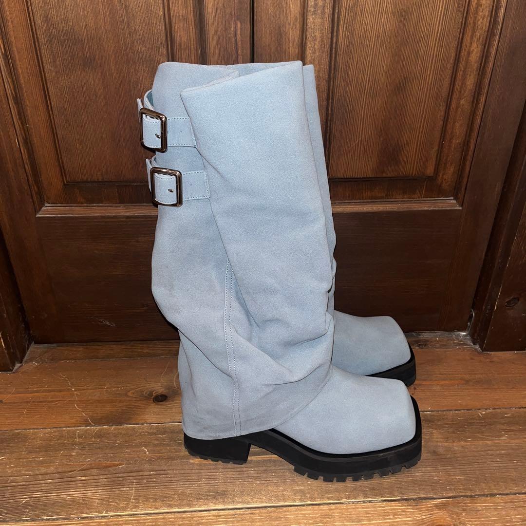 joubie バックル付きロングブーツ ライトブルー