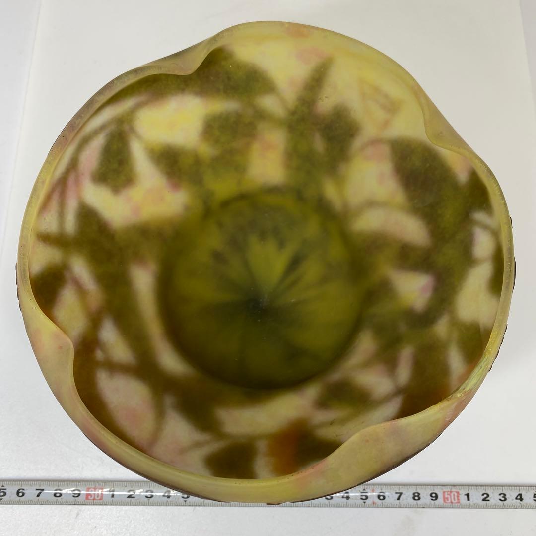 19世紀　ドームナンシー　異色ガラス溶込酸化腐食彫花瓶　東さ7-0130☆2F