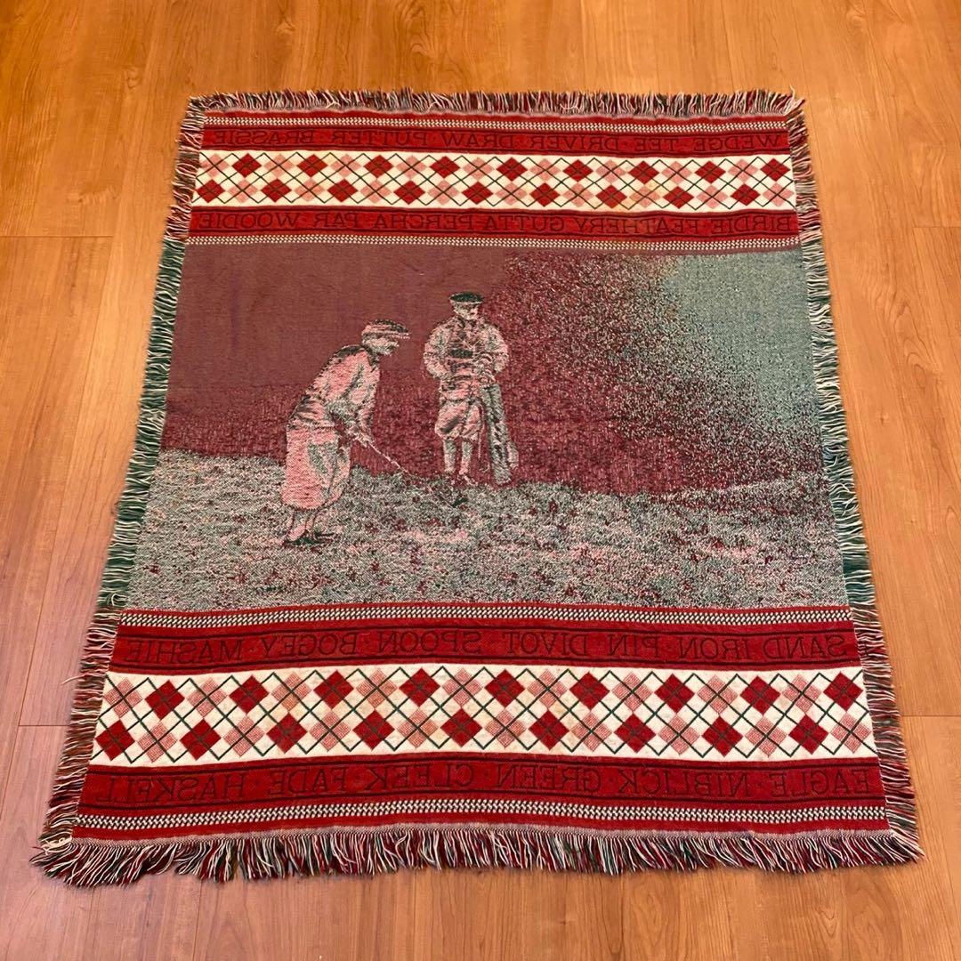 ヴィンテージ ゴブラン織り ラグ ゴルフ柄 アーガイル 138x118 両面配色