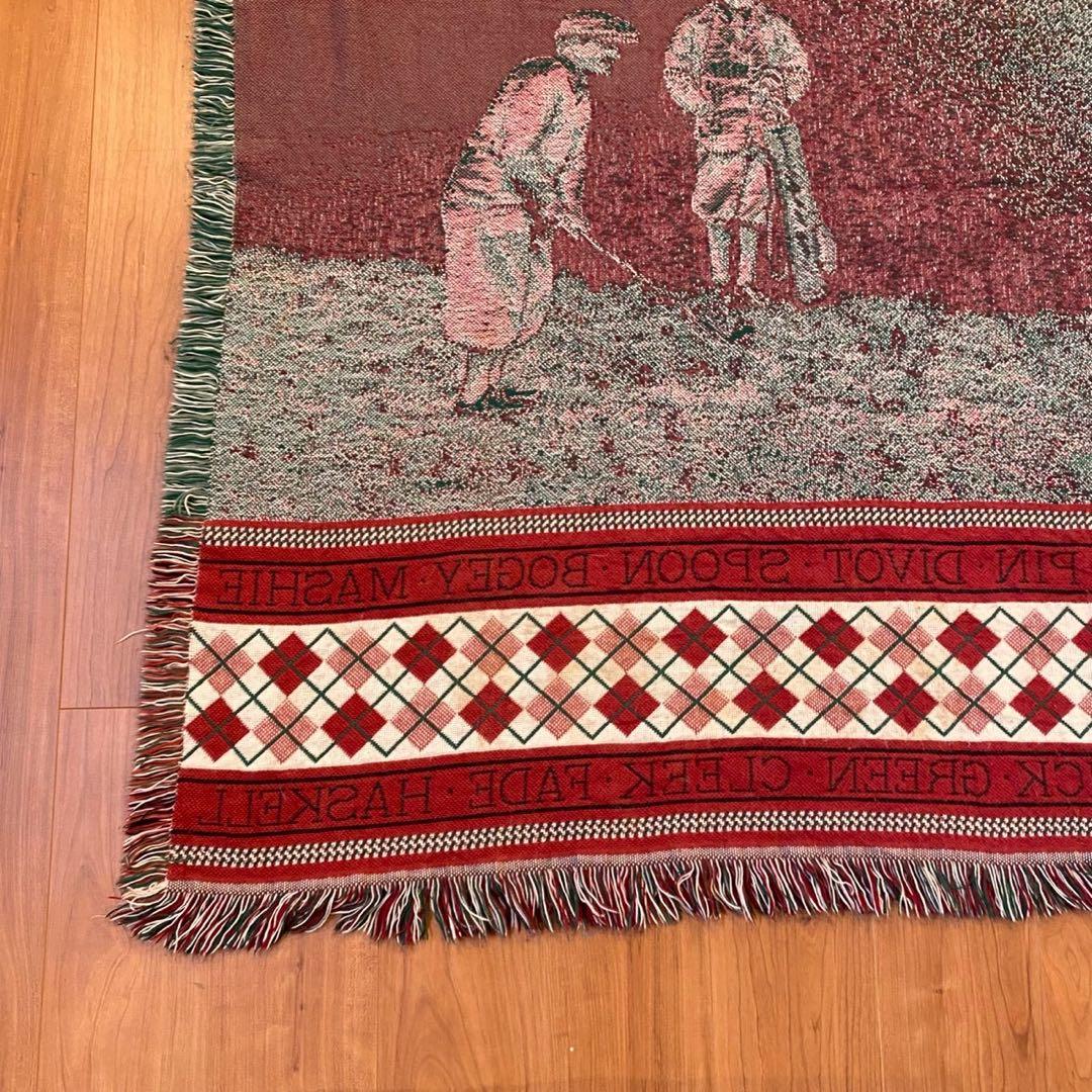 ヴィンテージ ゴブラン織り ラグ ゴルフ柄 アーガイル 138x118 両面配色