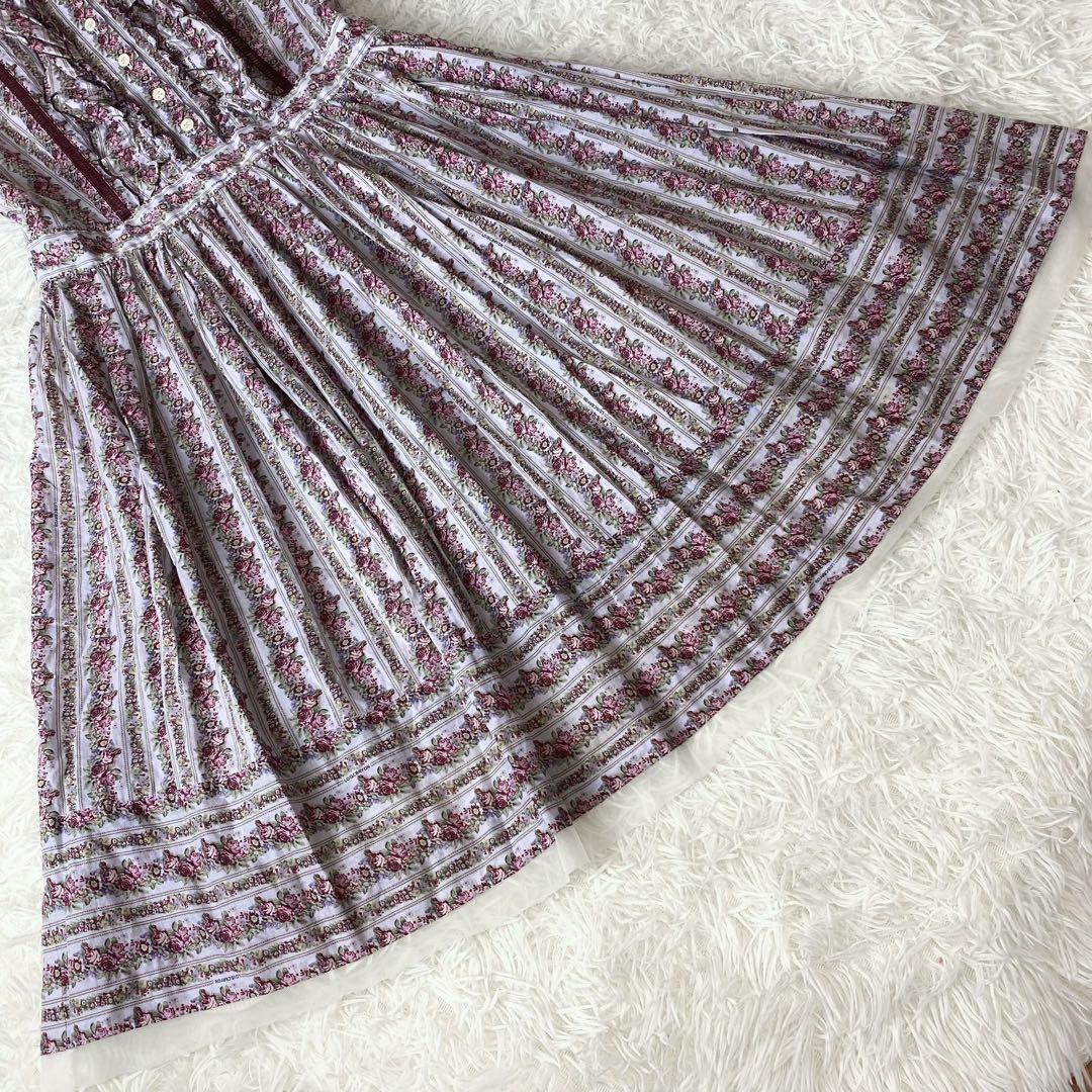 3未使用級！　ロイスクレヨン　バラ柄　アンティーク　フリル　フレア　ワンピース