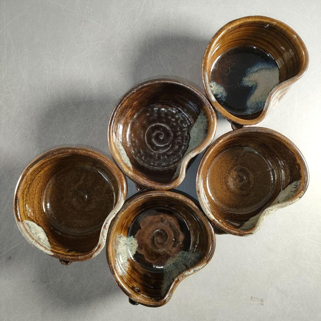 A1350-1/鉄釉片口小鉢5客/銘々皿/向付/飾鉢/盛鉢/和食器/懐石道具/